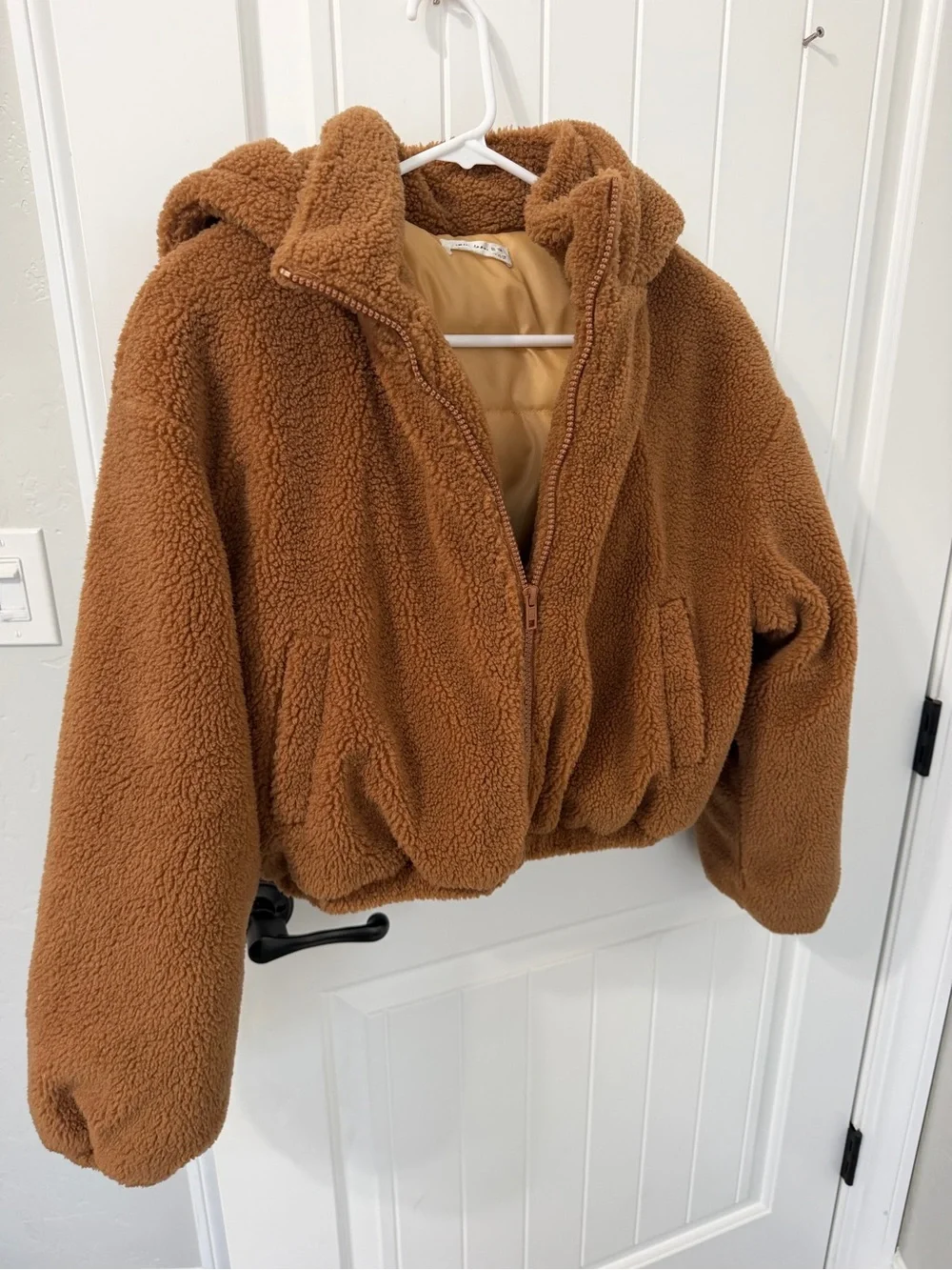 SHEIN Chestnut Brown Hooded Teddy Zip Jacket